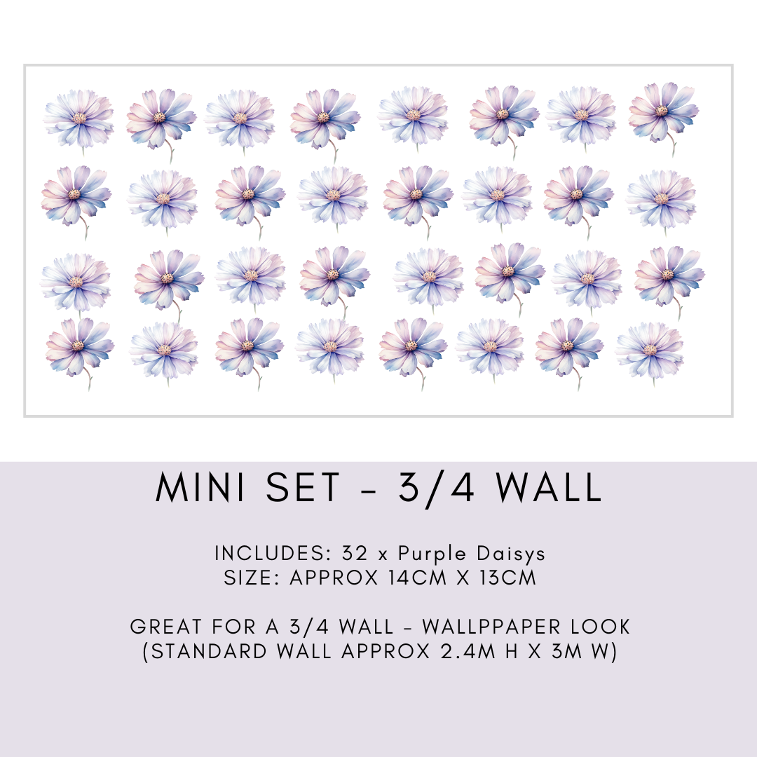 Whimsical purple daisy wall stickers for children's room