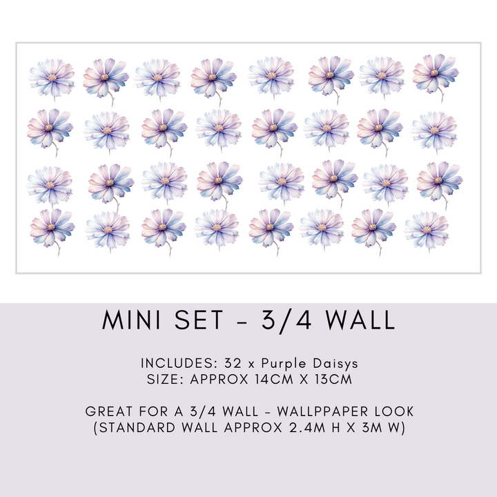 Whimsical purple daisy wall stickers for children's room