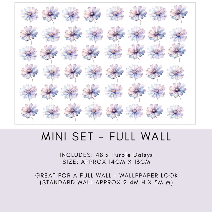 Nursery wall decals featuring purple daisies