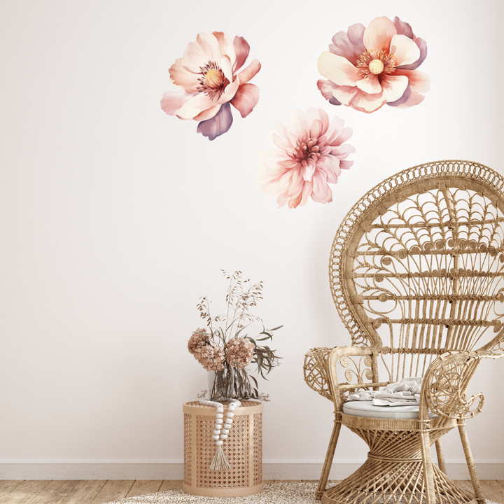 Large Blush Peony Wall Decals – Set of 3 (36cm x 32cm Each)