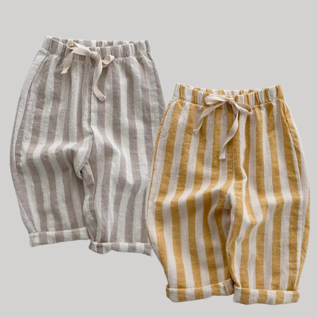 Kids Linen Striped Pants – Black, Grey & Yellow